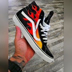 Men's Vans SK8-HI Reissue Flame Flames Fire Black/True White Men’s Sz 13